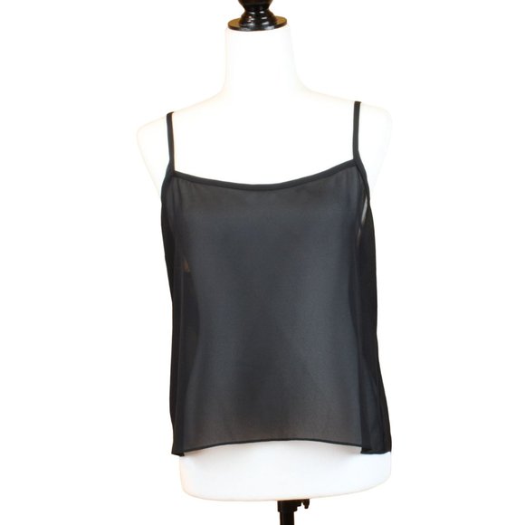 Jones New York Sheer Camisole Black Sleeveless Loose Fit Minimalist approx L - Picture 1 of 6